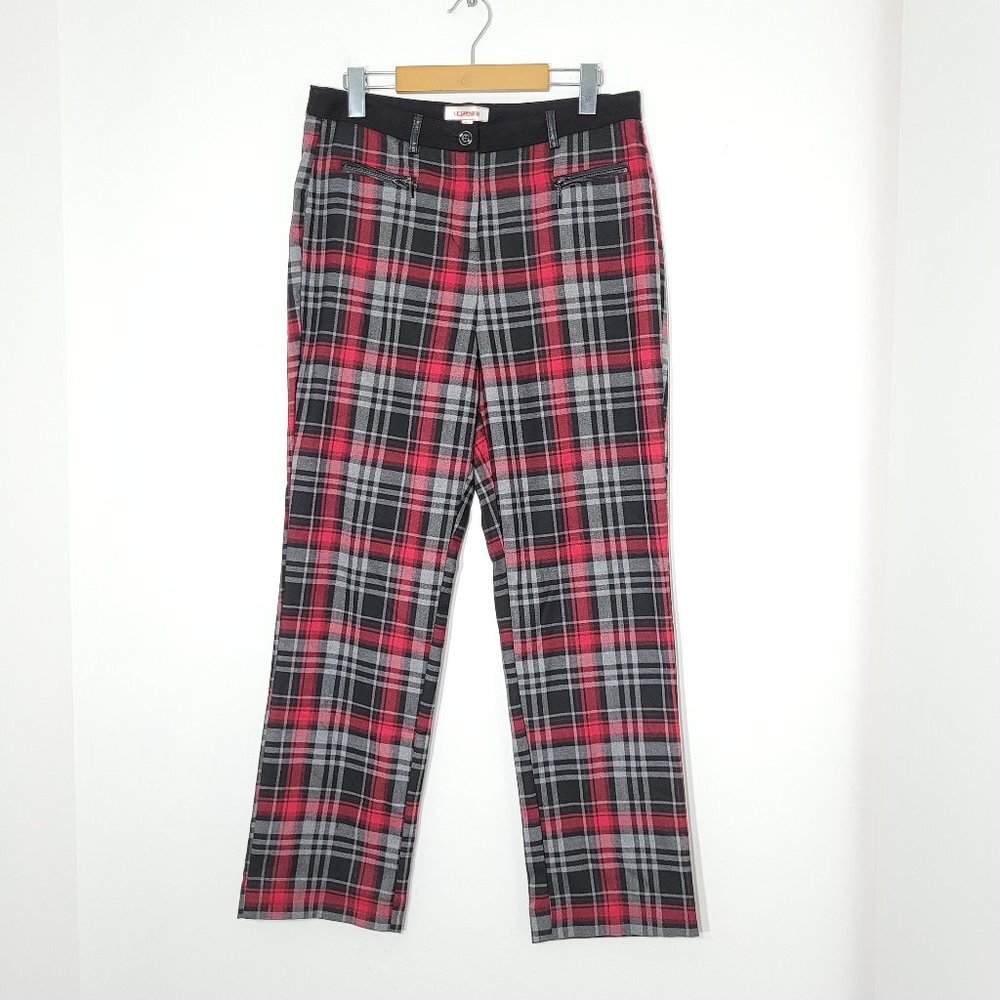 Plaid Red Black Straight Leg Punk Ska Pants Stretch Pockets Zipper Size 9 Womens